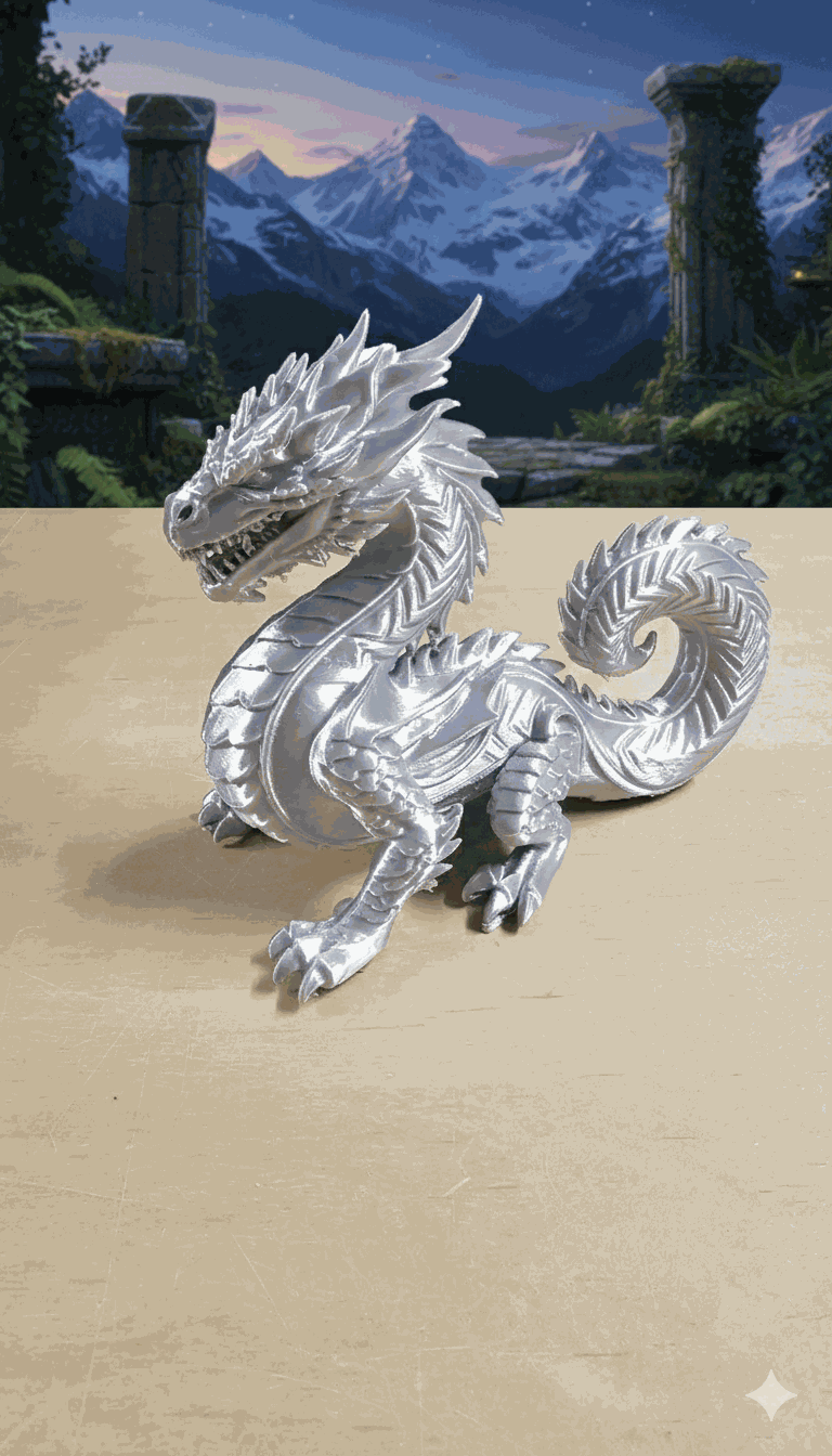 Silver Dragon Sculpture