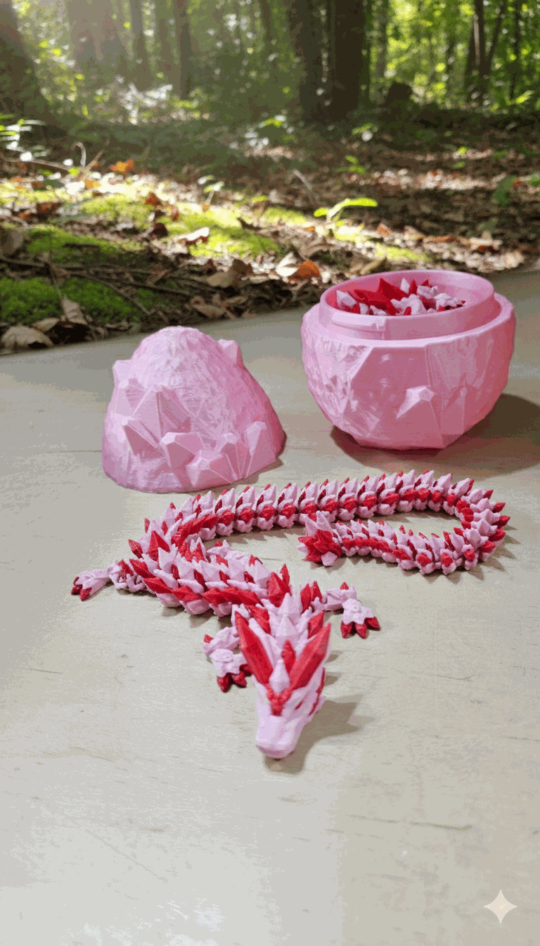 20" Pink/Red Crystal Dragon With Crystal Egg