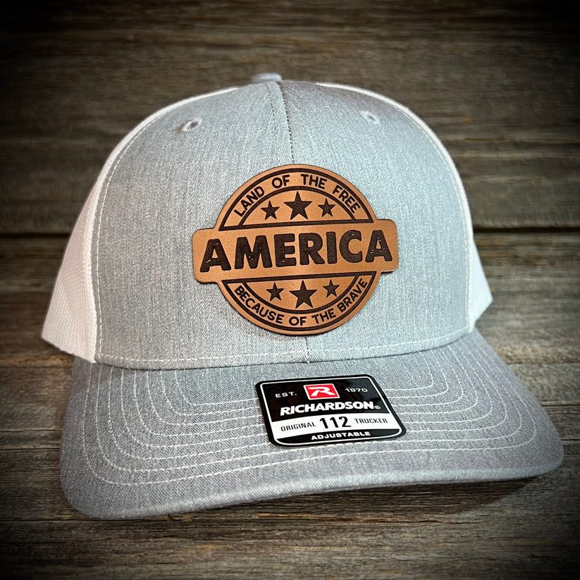 America Land Of The Free Because Of The Brave Brown Leather Patch Hat (Various Colors) Must Message Me For Color Choice