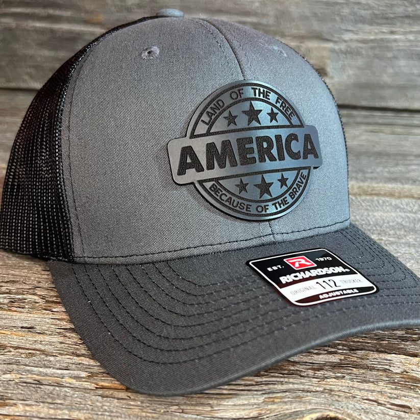 America Land Of The Free Because Of The Brave Black Leather Patch Hat (Various Colors) Must Message Me For Color Choice