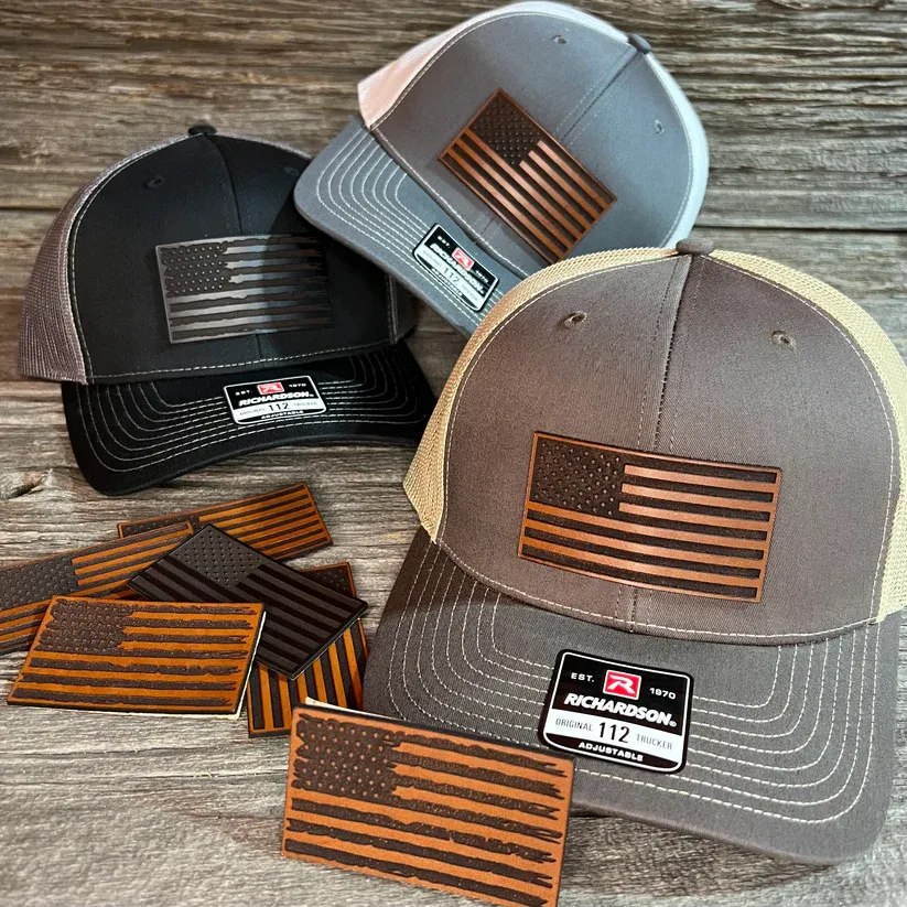 American Flag Leather Patch Hat Various Colors Brown Authentic Flag Must Message Me For Color Choice