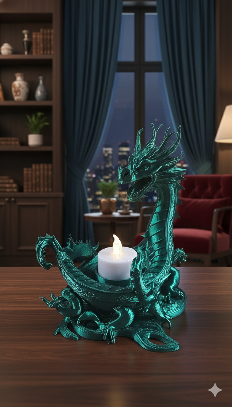 Dragon Tea Light Holder Green