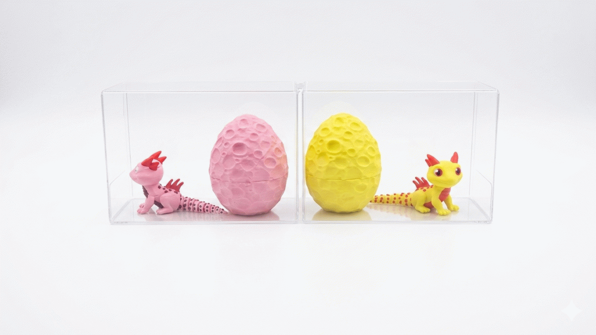 Salamander with swivel head & Egg with case   Colors will vary