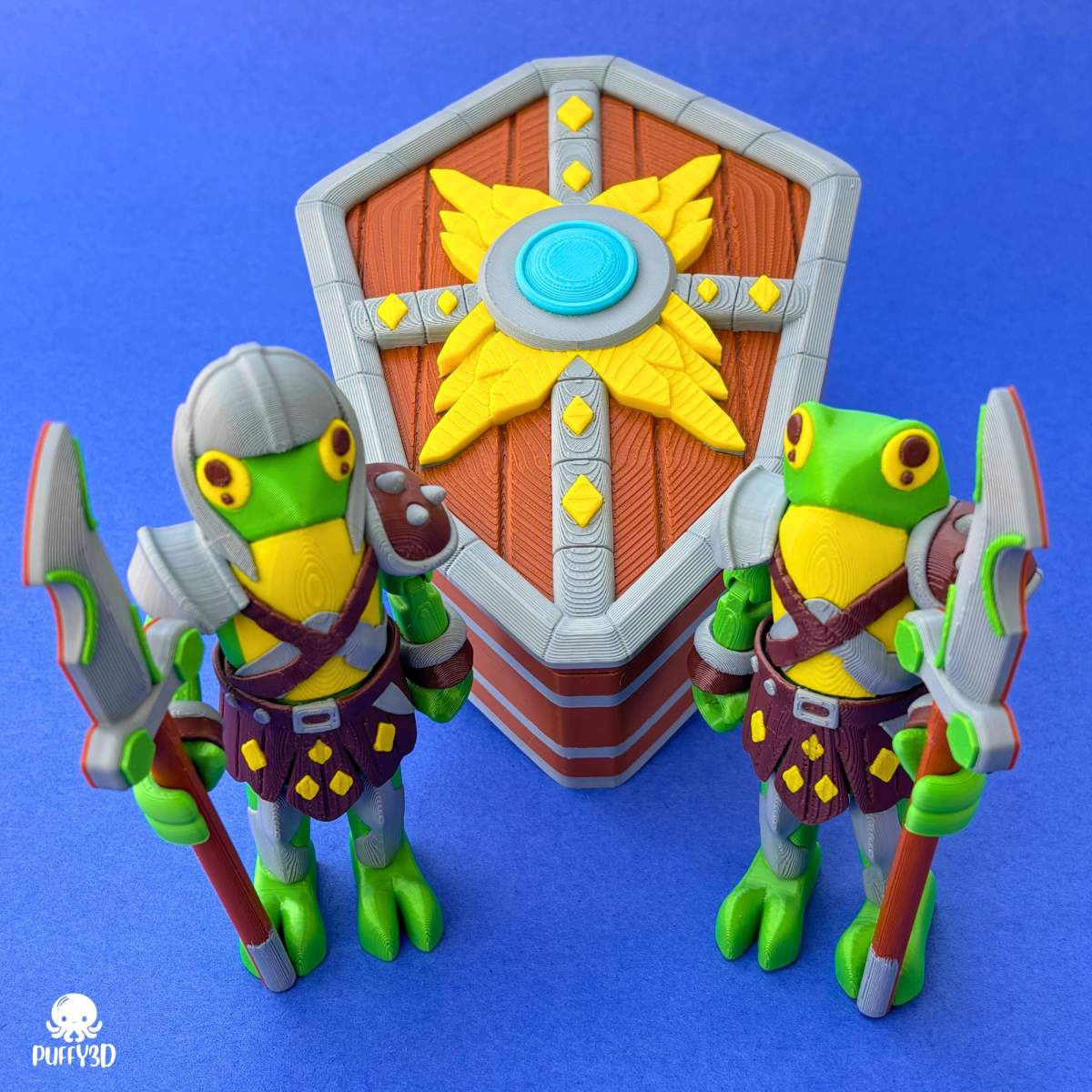 1 Frog Guardian, 2 spears and 1 case (Colors will vary) Designed by Puffy3D