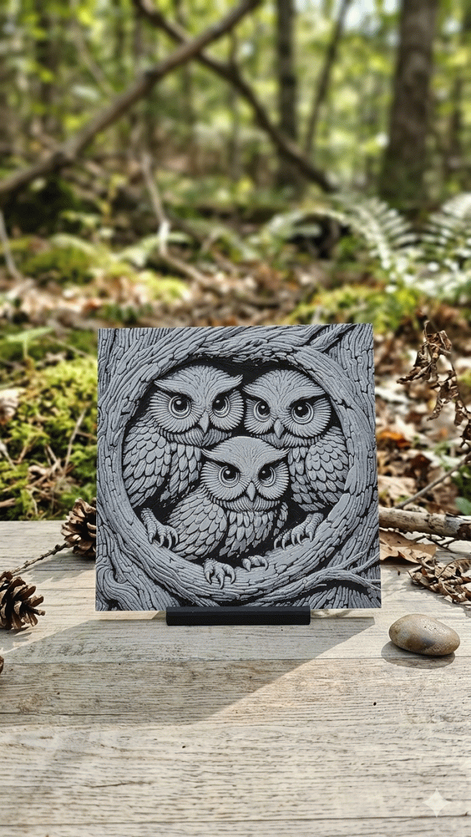Owl Family 8x8 with stand (3D Printed)