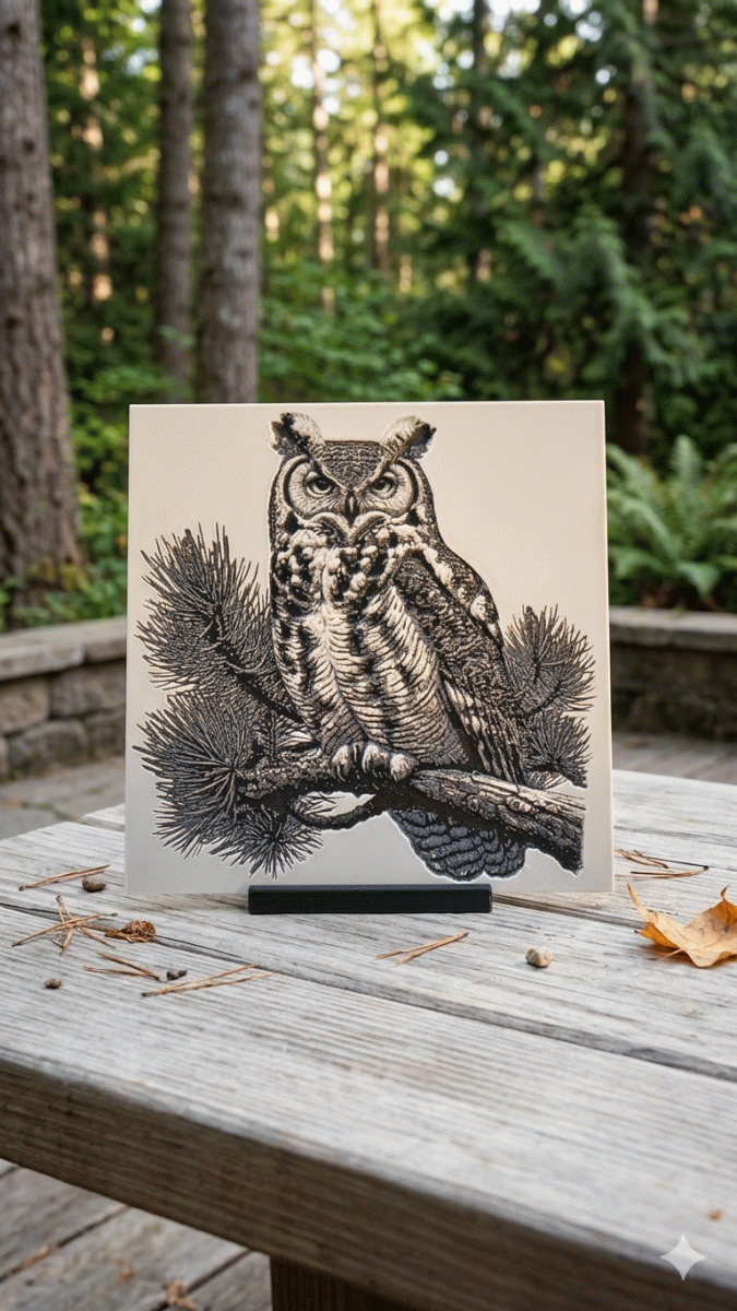Owl On a Branch 8x8 W/Stand (3D Printed)