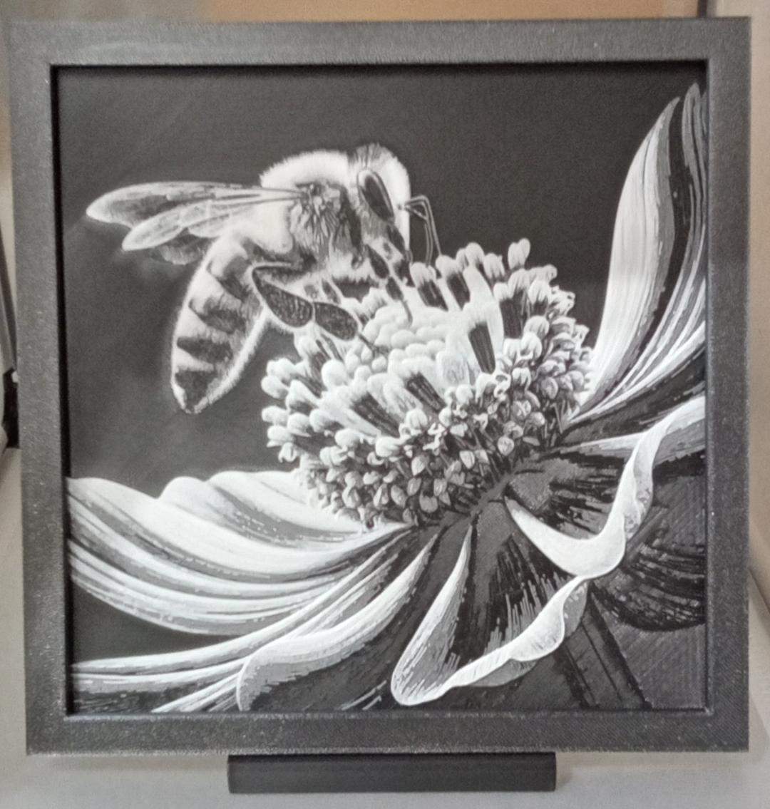 Bee on a flower 8x8 w/stand (3D printed)